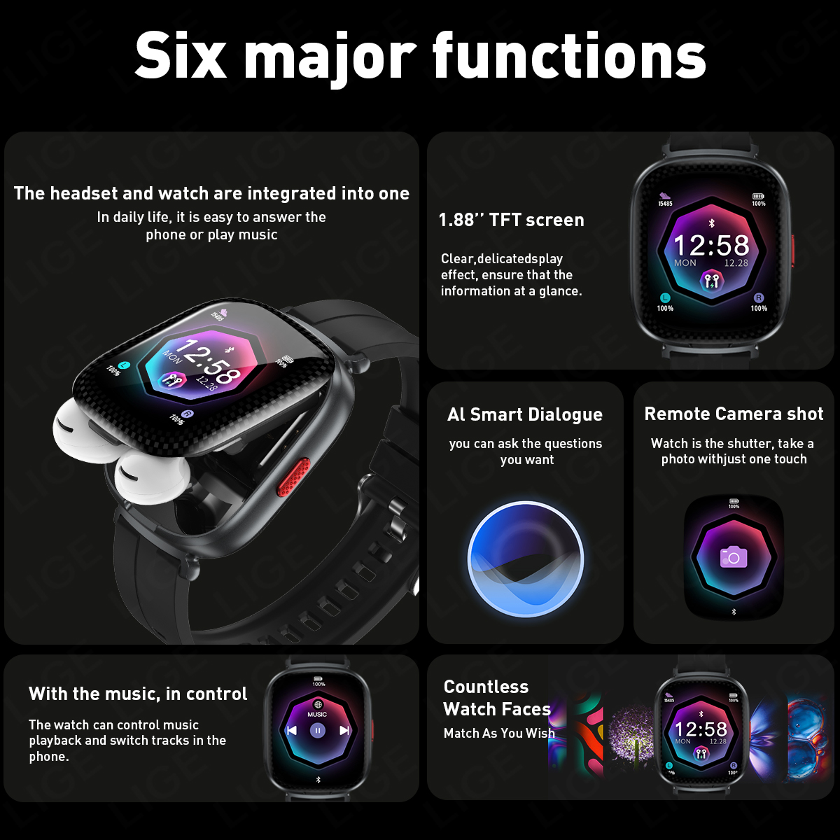 LIGE TWS Earphone Smartwatch 1 - Smartwatch Headset ulasan dan harga