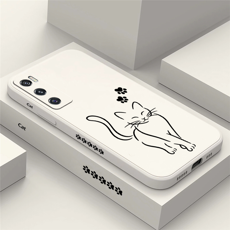 Cute Cat Line Black Phone Case - Vivo V40 ulasan dan harga