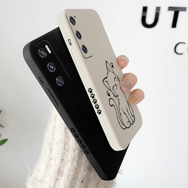 Cute Cat Line Black Phone Case - Vivo V40 ulasan dan harga